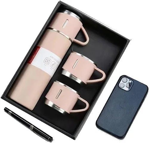 Miniatura 2 de 1 botella+3 tazas 16.9 fl oz 304 acero inoxidable aislado botella y taza conjunto para mantener el calor en invierno (negro)