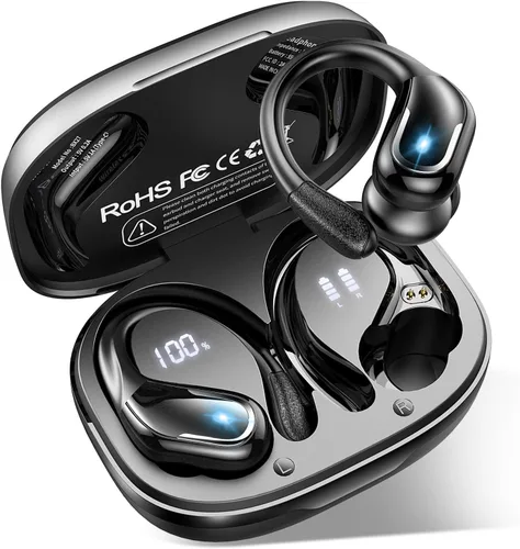 Ltinist - Audífonos inalámbricos circumaurales con ganchos para las orejas, con Bluetooth 5.3, 75 horas de reproducción, auriculares deportivos e