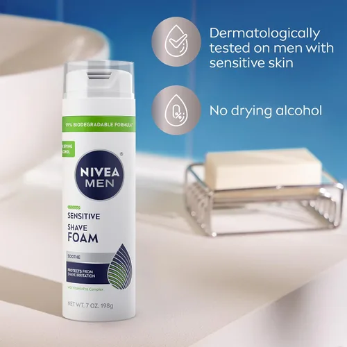 Miniatura 7 de NIVEA MEN - Espuma de afeitado sensible con vitamina E, extractos calmantes de manzanilla y hamamelis, paquete de 6 latas de 7 onzas