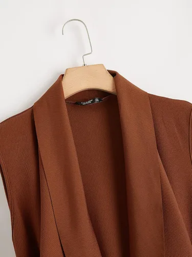 Miniatura 4 de SOLY HUX Chaqueta tipo cárdigan sin mangas con solapa y cinturón para mujer, talla grande