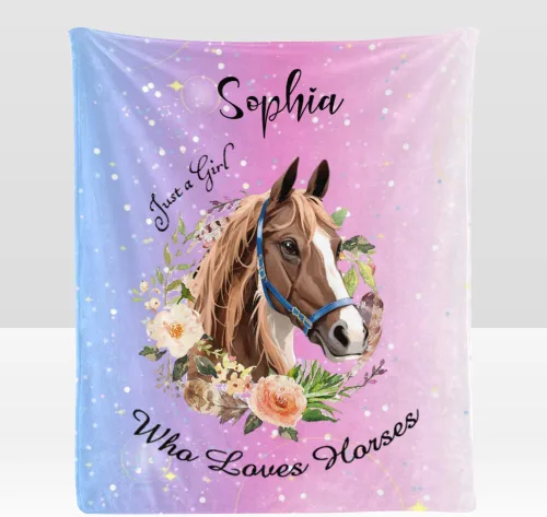 Miniatura 16 de Manta personalizada con texto en inglés «Just a Girl Loves Hors», manta de forro polar suave con nombre para regalos, sofá cama (50 x 60 pulgadas)