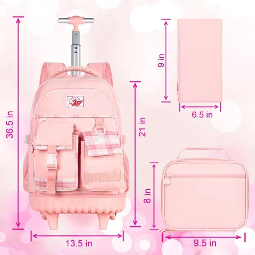 Miniatura 3 de AGSDON Mochila con ruedas para niñas, 21 pulgadas, con ruedas enrollables, para laptop, mochila escolar con bolsa de almuerzo para adolescentes