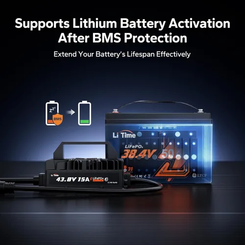 Miniatura 3 de LiTime Cargador de batería LiFePO4 de 36 V (43.8) 15 A, cargador de batería de litio de 36 voltios, impermeable IP66 con activación de batería