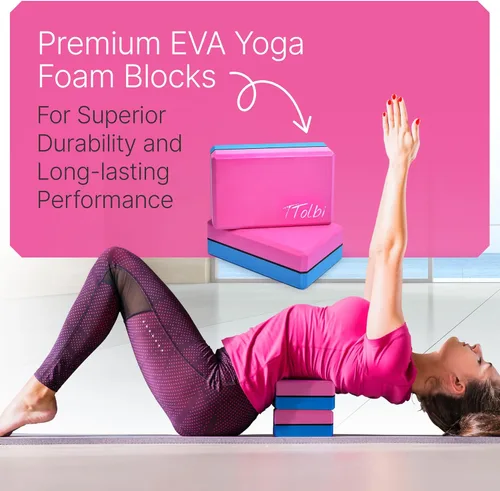 Miniatura 4 de Bloques de Yoga Paquete de 2 con Correa y Guía – Bloques de Pilates de Espuma EVA Antideslizantes para Entrenamientos en Casa, Danza, Ballet