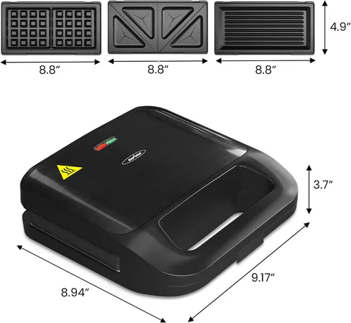 Miniatura 6 de Sunvivi Sandwich Maker Panini Press: waflera con placas extraíbles, prensa para sándwiches 3 en 1 con placas antiadherentes, luces indicadoras