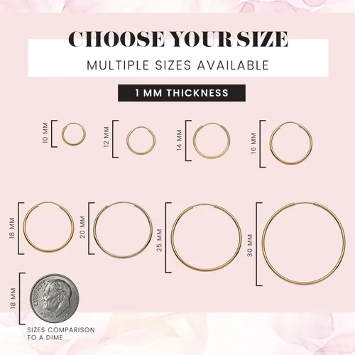 Miniatura 5 de MAZZERI Aretes de aro de oro macizo de 14 quilates para mujer, hipoalergénicos, 0.04 pulgadas de grosor, cierre redondo sin fin, oro amarillo
