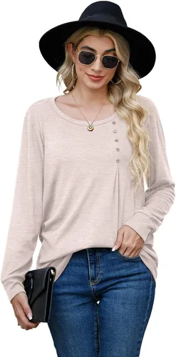 Miniatura 2 de JINKESI Blusa casual de manga larga para mujer, cuello redondo
