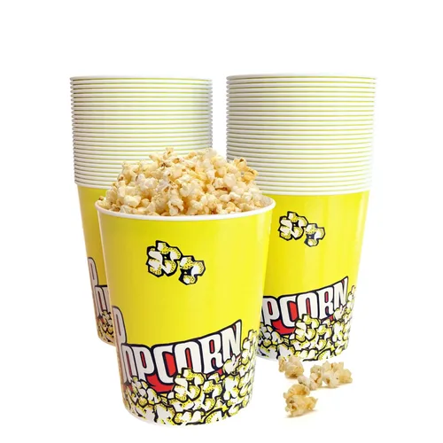 EGGKITPO Paquete de 50 cubos de palomitas de maíz de 32 onzas, estilo retro, desechables, resistentes a la grasa, pequeño agujero para el hogar,