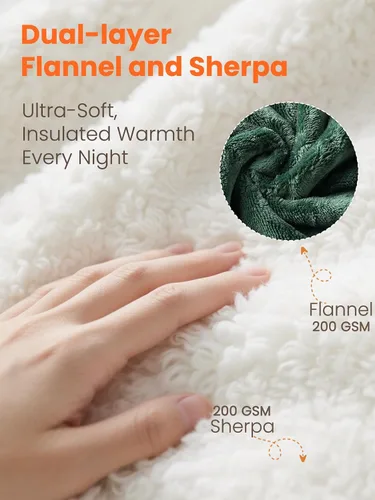 Miniatura 4 de Manta térmica eléctrica tamaño King, franela y sherpa de alta calidad ultra acogedora, distribución uniforme del calor y temperatura estable