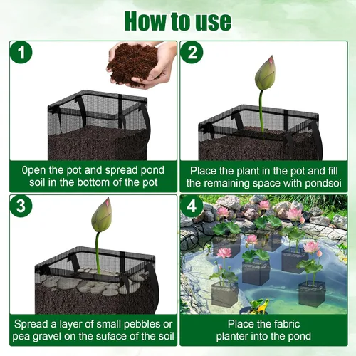 Miniatura 4 de Bolsas de plantación acuática con asas, maceta de estanque acuático de 7.8 pulgadas para estanque, bolsas de cultivo cuadradas, bolsas de tela