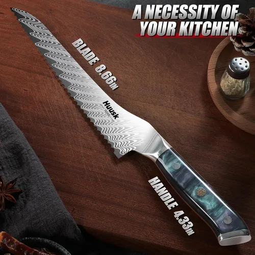 Miniatura 5 de Cuchillo de pan dentado Huusk de 8", cuchillo de pan de masa madre inoxidable con mango y funda de resina para cortar pan casero, cuchillos de pan