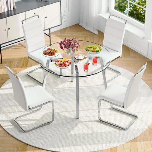 Miniatura 24 de Juego de mesa de comedor de cristal para 4, mesa rectangular con 4 sillas de cocina de cuero gris, juego de comedor de cocina de 51 pulgadas, mesa 4