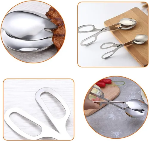 Miniatura 6 de Paquete de 2 pinzas para bufé, pinzas de ensalada de acero inoxidable, pinzas para servir para cocina del hogar, pasteles, pan, catering, fiesta