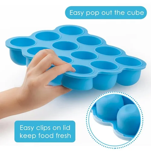 Miniatura 5 de Samuelworld Contenedor de almacenamiento de alimentos para bebés, 12 porciones x 2.5 onzas, bandeja de silicona sin BPA con tapa de clip para Azul