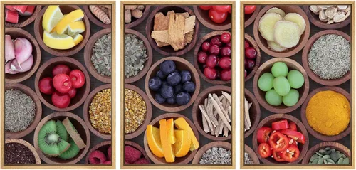 Miniatura 120 de wall26 Lienzo enmarcado para pared, juego de arte de hierbas, verduras y condimentos en madera, alimentos, fotografía cultural, realismo, paisaje
