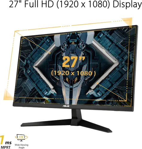 Miniatura 2 de ASUS TUF Gaming Monitor de juegos de 27 pulgadas 1080P (VG277Q1A) - Full HD, 165 Hz (soporta 144 Hz), 1 ms, Extreme Low Motion Blur, FreeSync