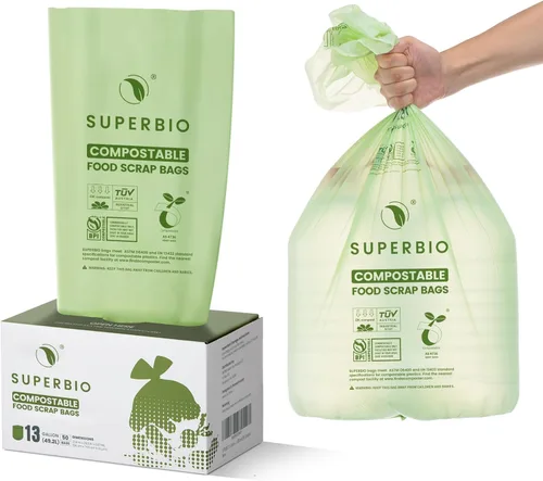 Miniatura 17 de SUPERBIO Bolsas Compostables para Restos de Comida con Asa de Corbata de 1.6 Galones Para Contenedor de Compost de Encimera, Bolsas Pequeñas de 50