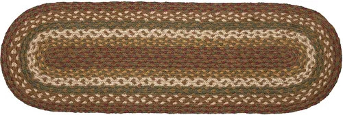 Miniatura 3 de VHC Brands Cabina de té rústica para escalera, diseño de yute verde, a rayas, con respaldo de látex, decoración ovalada, 8.5 x 27 pulgadas