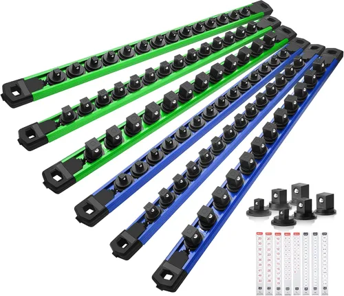 Miniatura 32 de Reniteco Juego de organizador de enchufes magnéticos, 3 piezas de 1/2 pulgada 3/8 pulgadas 1/4 pulgadas de aleación de aluminio con 40 clips Negro
