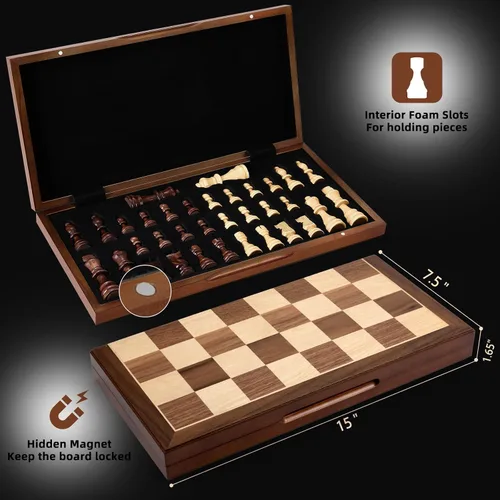 Miniatura 2 de Juego de ajedrez Juego de mesa de madera con almacenamiento para adultos de madera