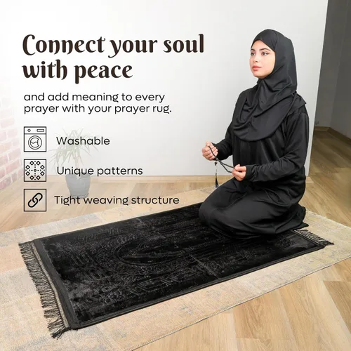 Miniatura 9 de Alfombra de oración – Alfombra turca Janamaz Sajada de felpa suave para hombres y mujeres, alfombrilla de oración lisa y sólida, regalo de Ramadán