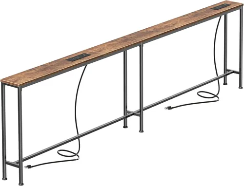 Miniatura 27 de SUPERJARE AST001Z - Mesa de sofá de 79 pulgadas con 2 tomas de corriente y puertos USB-C, mesa consola estrecha de 5.9 pulgadas con almacenamiento