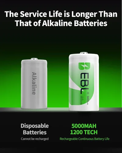 Miniatura 3 de EBL 8 baterías recargables de C 5000mAh Ni-MH C tamaño batería con 4 AA 4 AAA
