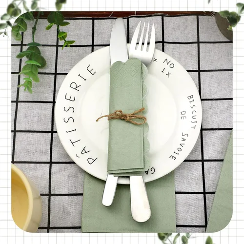Miniatura 4 de Fuutreo 200 servilletas de cóctel de 2 capas con bordes festoneados plegadas de 5 x 5 pulgadas, desechables para cenas, bodas, fiestas de Verde