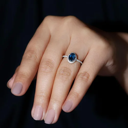 Miniatura 2 de Anillo de compromiso de topacio azul natural de Londres de 0.236 x 0.315 in, calidad AAA, anillo solitario de diamante de topacio azul, listo