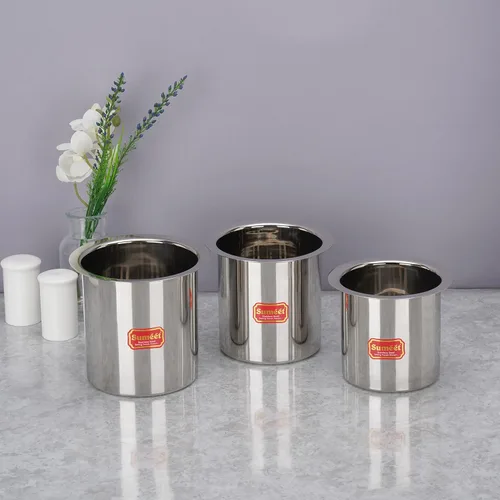 Miniatura 7 de Sumeet Ganj de acero inoxidable/caldera de leche/olla de leche/tapeli largo juego de 3 piezas (13.5 fl oz, 18.6 fl oz, 25.4 fl oz), plata