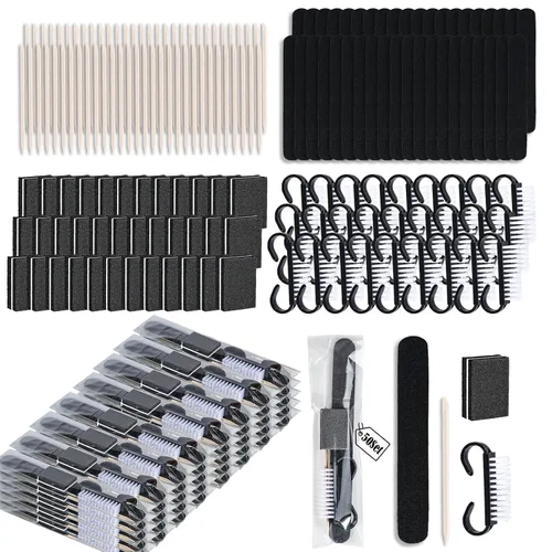 Miniatura 7 de 20 juegos de kit de manicura desechable básico de 4 piezas para viajes, cepillo de agarre, mini pulidor de uñas, lima de uñas y palo de madera