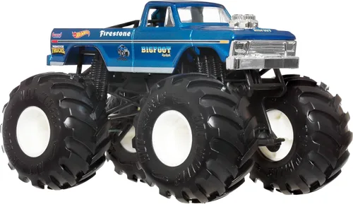 Hot Wheels Monster Trucks, camión monstruo de gran tamaño, camión de juguete fundido a presión a escala 1:24 con ruedas gigantes y diseños geniales