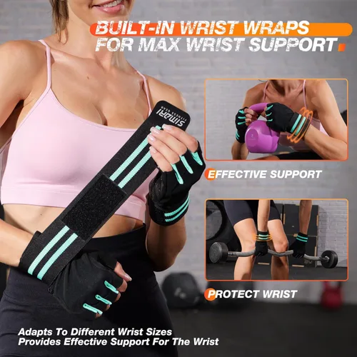 Miniatura 3 de SIMARI Guantes de gimnasio de entrenamiento para hombres y mujeres, guantes de levantamiento de pesas con soporte para muñeca, agarre de almohadilla
