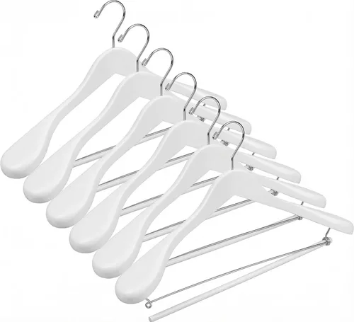 Miniatura 9 de DEILSY - Perchas de madera para hombros anchos con barra antideslizante para pantalones y gancho giratorio de 360° - Perchas de acabado liso