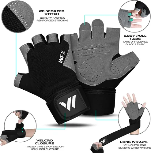 Miniatura 2 de WESTWOOD FOX Guantes de gimnasio para entrenamiento de fitness, antideslizantes, absorben los golpes, guantes de levantamiento de pesas, agarre