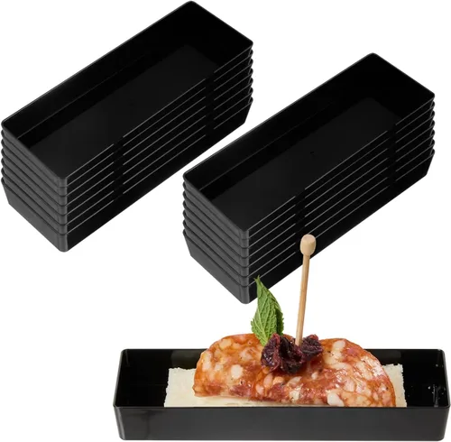 Restaurantware Mini platos de degustación de 5.2 x 1.8 pulgadas, 100 platos rectangulares desechables de plástico, platos de plástico negro