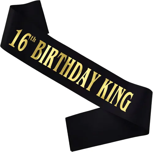 Banda de cumpleaños de 16 años, banda de satén negro dorado para hombres 16 ° Fabulosa fiesta de cumpleaños, decoraciones de regalo