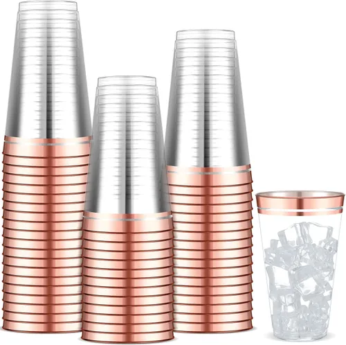 Miniatura 8 de Sliner 50 vasos de plástico duro con doble aro, copas de vino resistentes para vacaciones, Navidad, Año Nuevo, suministros de fiesta de cumpleaños