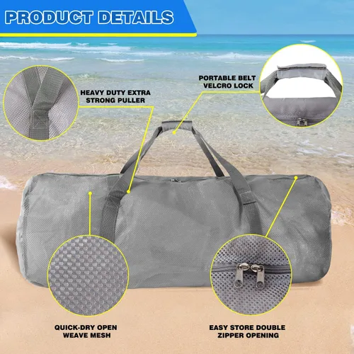 Miniatura 3 de Bolsa de lona deportiva de malla grande de alta resistencia, color gris, bolsa seca, equipo de buceo, bolsa de buceo con cremallera. Ideal