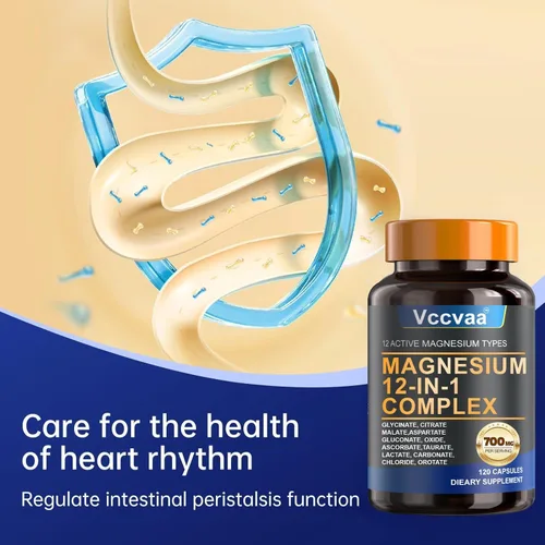 Miniatura 5 de Complejo de magnesio 700mg – Suplemento de magnesio 12-en-1 con glicinato, citrato, malato, óxido, taurato y más – Alta absorción para músculos