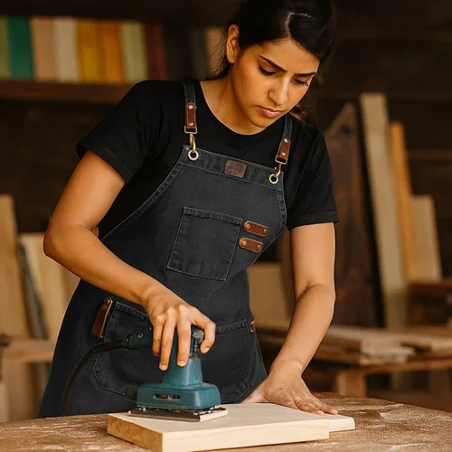 Miniatura 7 de LEATHER VILLAGE Delantales de chef para hombres y mujeres con bolsillos grandes, delantal de trabajo ajustable de lona de algodón con espalda Negro
