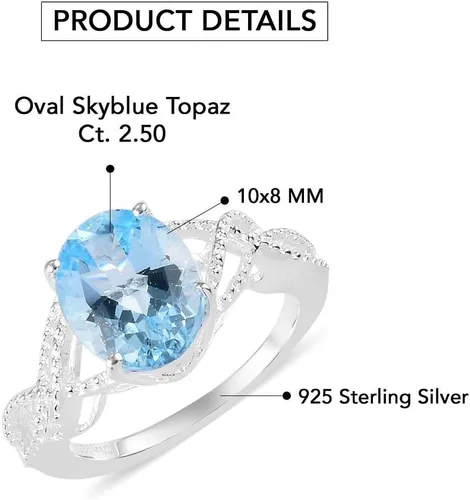 Miniatura 4 de Compra hermosos anillos de compromiso LC para mujer, piedra de topacio azul, plata de ley 925, piedra natal de amor, Metal, Topacio