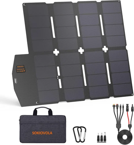 Miniatura 8 de SOKIOVOLA [Actualizado] Paneles solares plegables 50W Cargador de panel solar portátil 3 puertos de salida (USB-A USB-C DC) Panel solar plegable