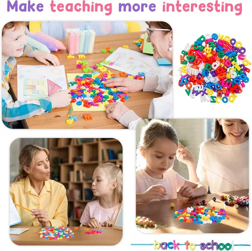 Miniatura 5 de Wesiti 408 piezas de letras del alfabeto para enhebrar, juguetes de aprendizaje para niños pequeños, cuentas del alfabeto ABC para enhebrar, Letras