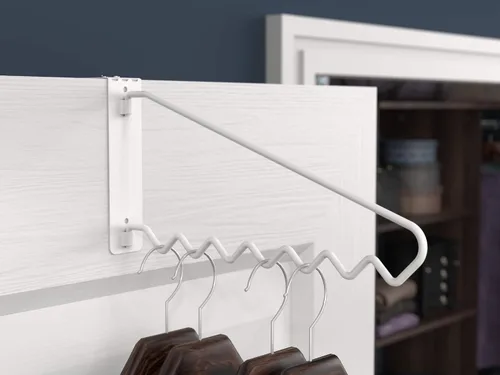 Miniatura 6 de ClosetMaid Barra de valet colgante para instalación en pared o puerta, accesorios incluidos, diseño plegable, acero duradero, color blanco
