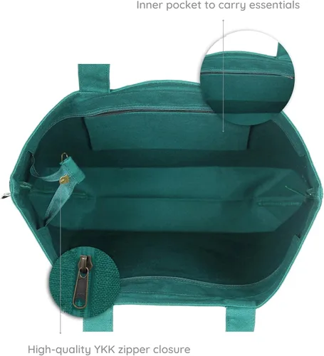 Miniatura 3 de Ecoright Bolsa de lona estética para mujer, bolsa grande con cremallera y bolsillo, bolsa de mano para mujer, para yoga, trabajo, playa