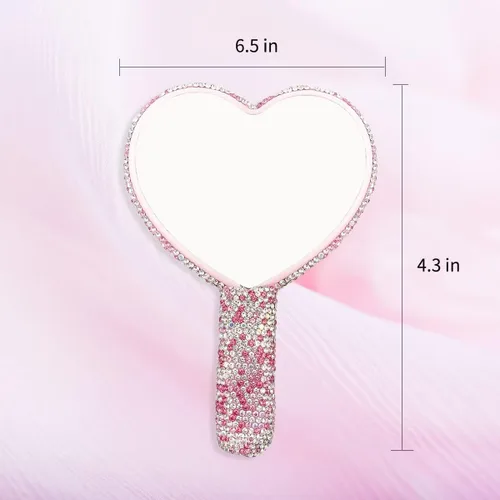 Miniatura 4 de LOPURO Espejo de mano con forma de corazón de diamantes de imitación, espejo de mano con diamantes de imitación, bonito espejo de mano cosmético