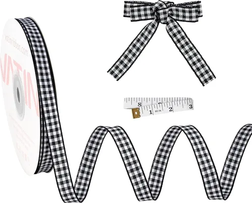 VATIN Cinta a cuadros en blanco y negro – 3/8 pulgadas x 50 yardas, perfecta para cestas de Pascua, manualidades de primavera, envoltura de regalos,