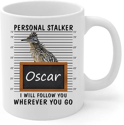 Miniatura 2 de Personal Stalker I Will Follow You Roadrunner - Taza de café con nombre personalizado, taza de cerámica blanca, 11 onzas