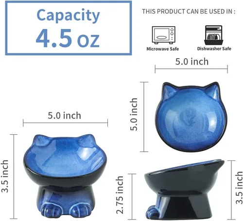 Miniatura 2 de Nihow Cuencos elevados inclinados para gatos: cuenco elevado de cerámica de 5 pulgadas para proteger la columna vertebral de las mascotas, apto